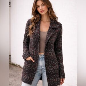 Free People Black South-West Aztec Geo Print Long Cozy Jacket Wool Alpaca S